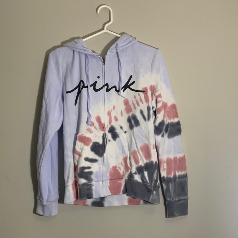 Pink Victoria’s Secret Zip Up Hoodie - Tie Dye - Size M